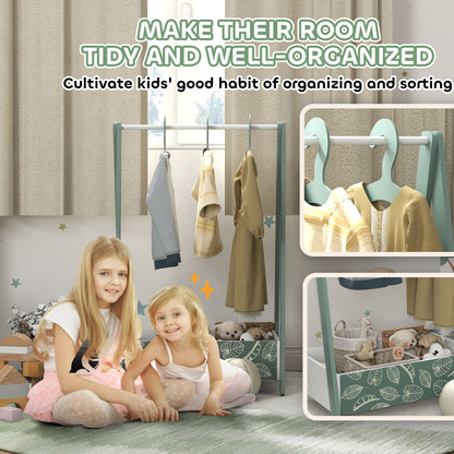 Baby Clothing Rack with Hangers, Storage Shelf for Bedroom, Leaf Theme, for Ages 3-6, Green