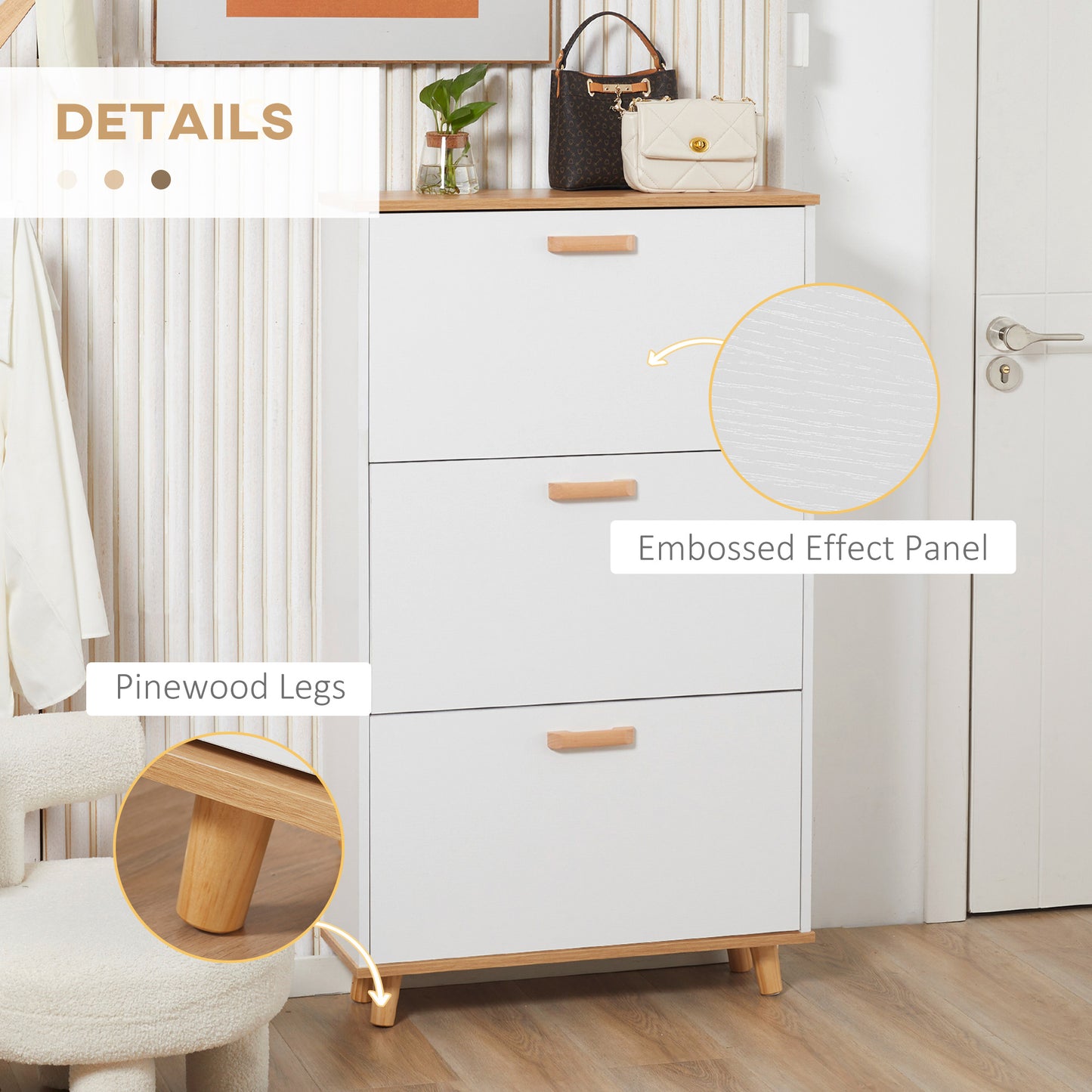 Narrow Shoe Cabinet, Slim Shoe Storage Cabinet with 3 Flip Drawers and Adjustable Shelves