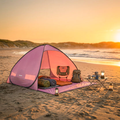 Pop up Beach Tent, UV 50+ Sun Shelter with Carry Bag, 2x1.5m for 2-3 Person, Pink