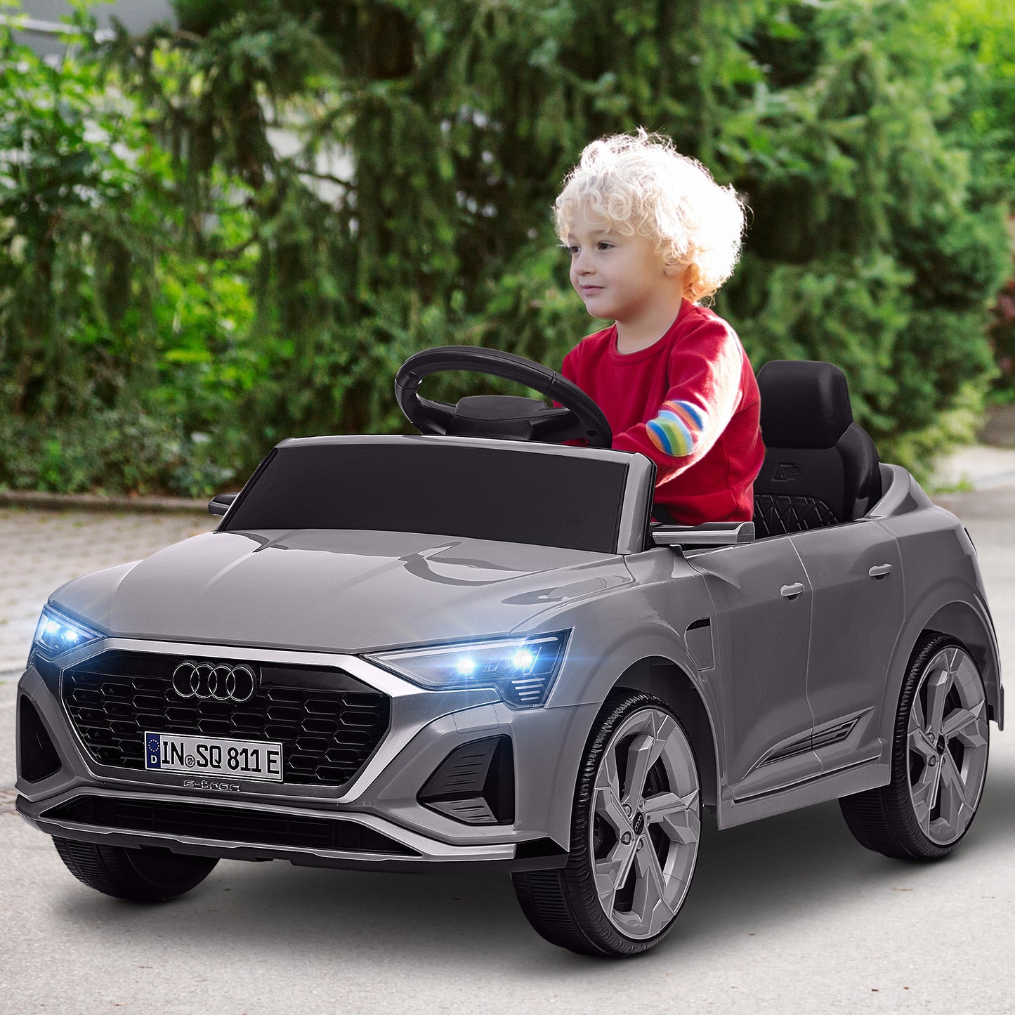 Audi Q8 e-tron Sportback Licensed 12V Ride on Car w/ Remote, 4 Spring Suspension Wheels, Headlamps, Music, Horn - Grey