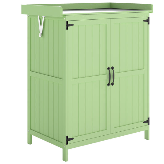 Wooden Garden Shed, Garden Tool Storage Shed with Hinged Roof and Shelf, Outdoor Storage Cabinet with Double Doors