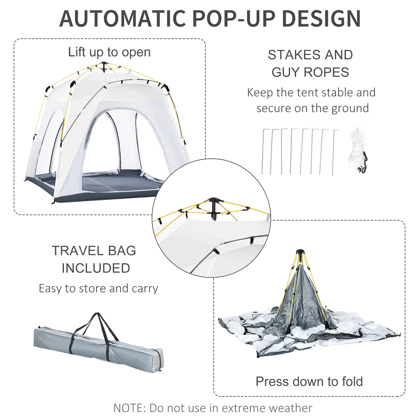 3 Person Automatic Camping Tent, Outdoor Pop Up Tent, Portable Backpacking Dome Shelter, Light Grey