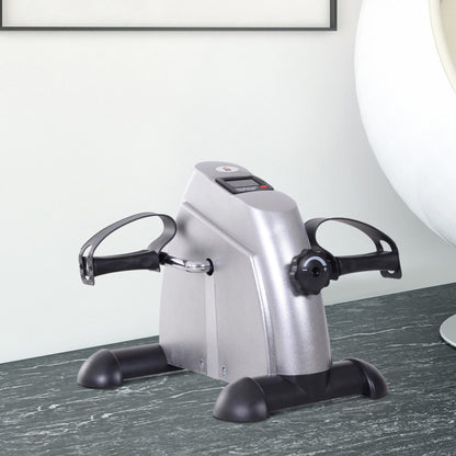 Mini Exercise Bike, Portable Pedal Exerciser, Under Desk Bike with LCD Display for Legs and Arms Training, Silver Tone