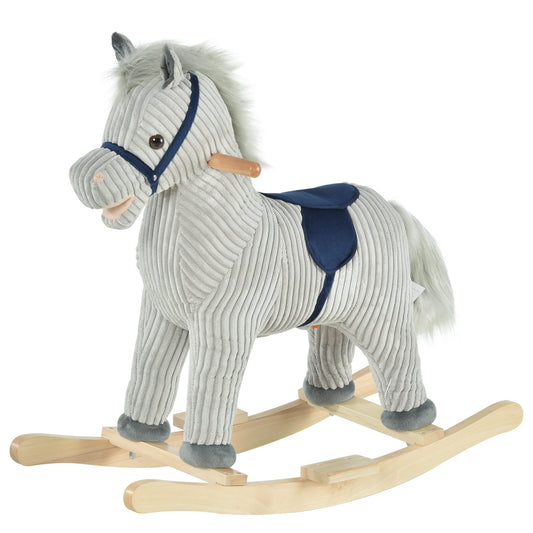 Kids Plush Rocking Horse w/ Sound Children Rocker Ride On Toy Gift 3-6 Years Grey