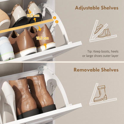 Shoe Cabinet with 2 Flip Drawers, Narrow Shoe Storage Cabinet, White
