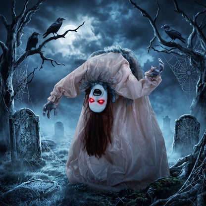 Animated Halloween Ghost, Halloween Animatronics with Creepy Screams, Glowing Eyes, Sound/Touch Activated