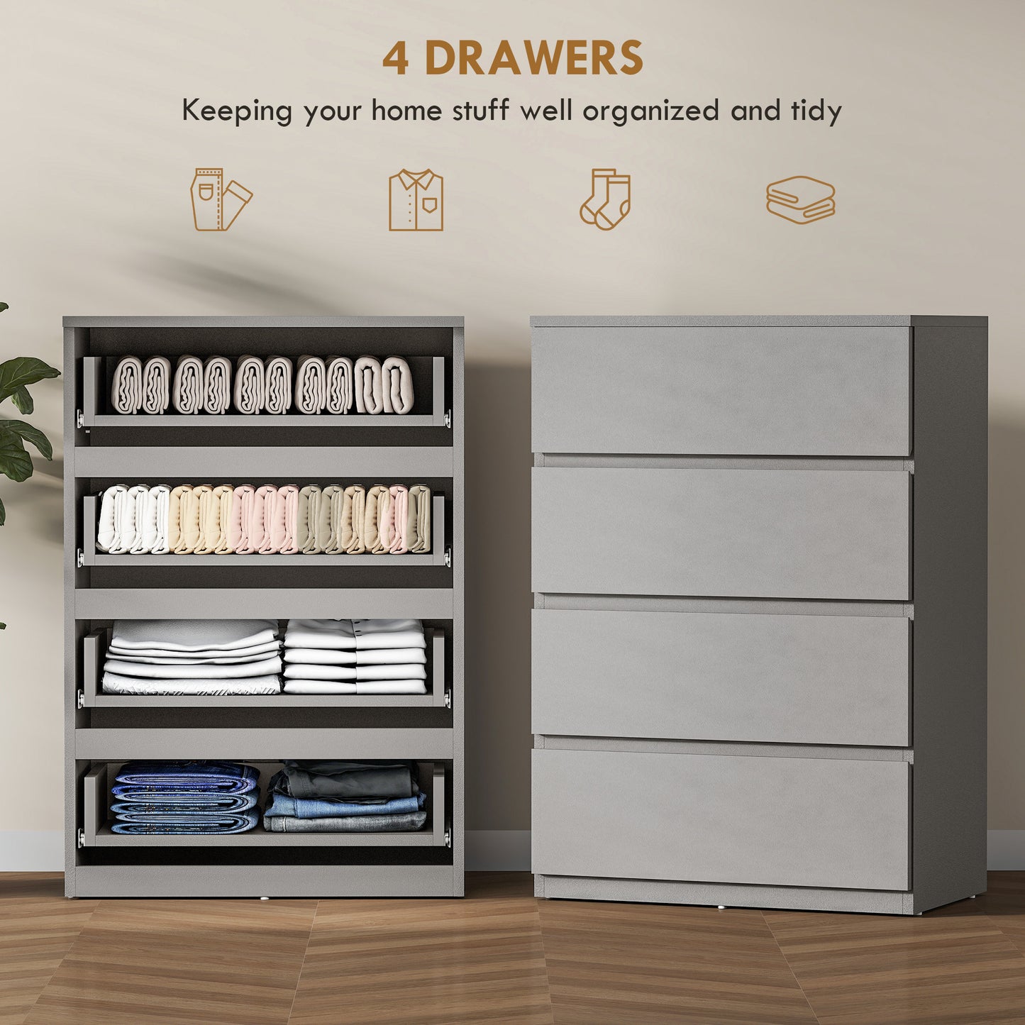 Chest of Drawers, 4-Drawer Storage Cabinets, Modern Dresser, Storage Drawer Unit for Bedroom