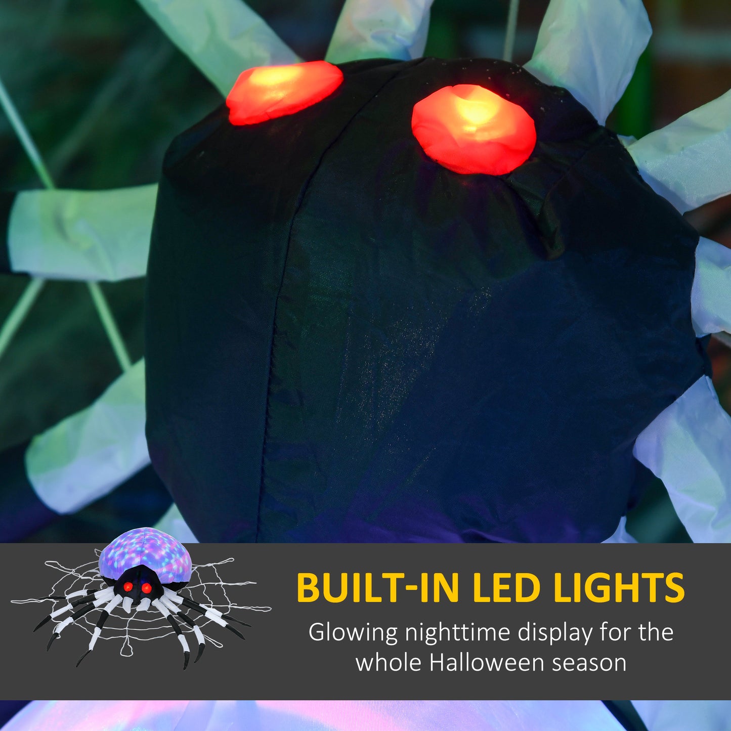 5FT Long Halloween Inflatable Spider, Hanging Giant Spider with Colourful LED Light