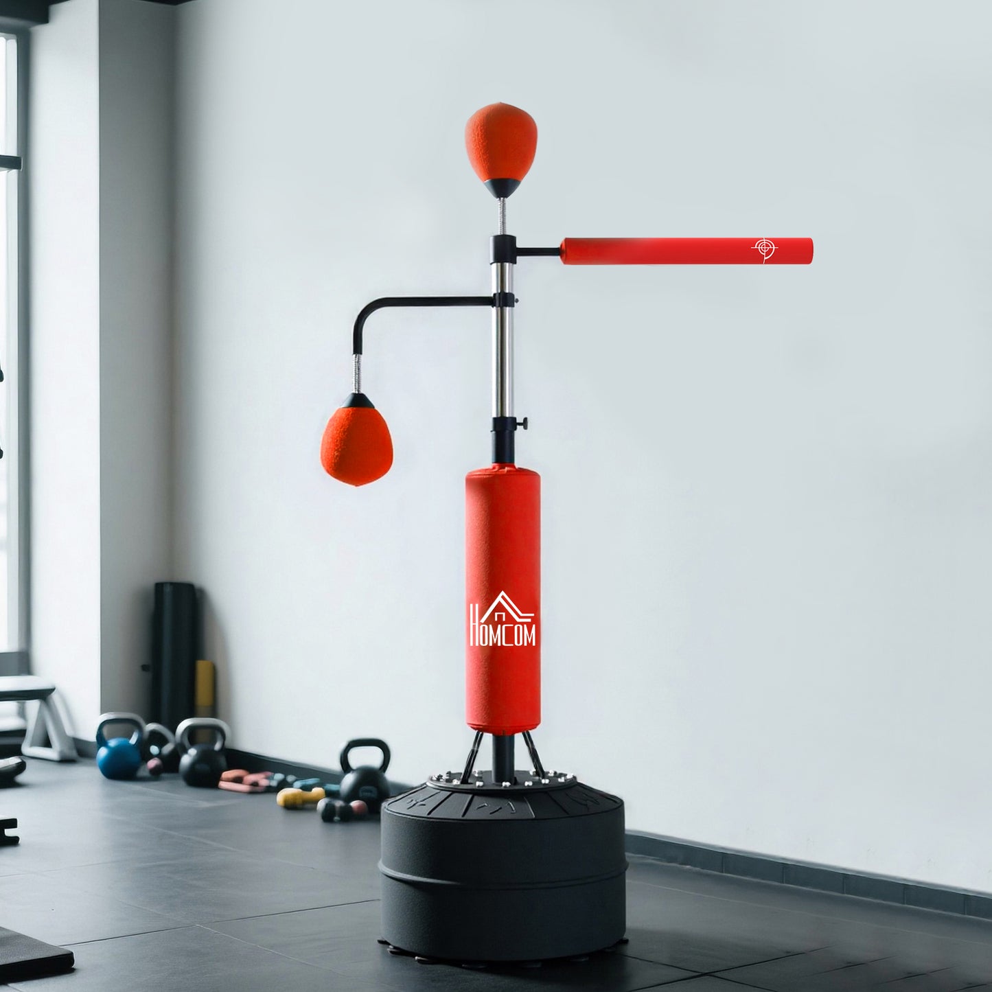 4-in-1 Boxing Punching Bag, Freestanding with 2 Speed Bals, 360° Reflex Bar, 160-230cm Adjustable Height, Red