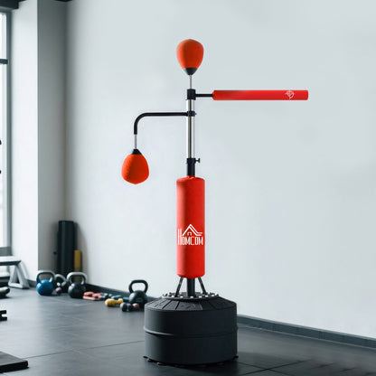 4-in-1 Boxing Punching Bag, Freestanding with 2 Speed Bals, 360° Reflex Bar, 160-230cm Adjustable Height, Red