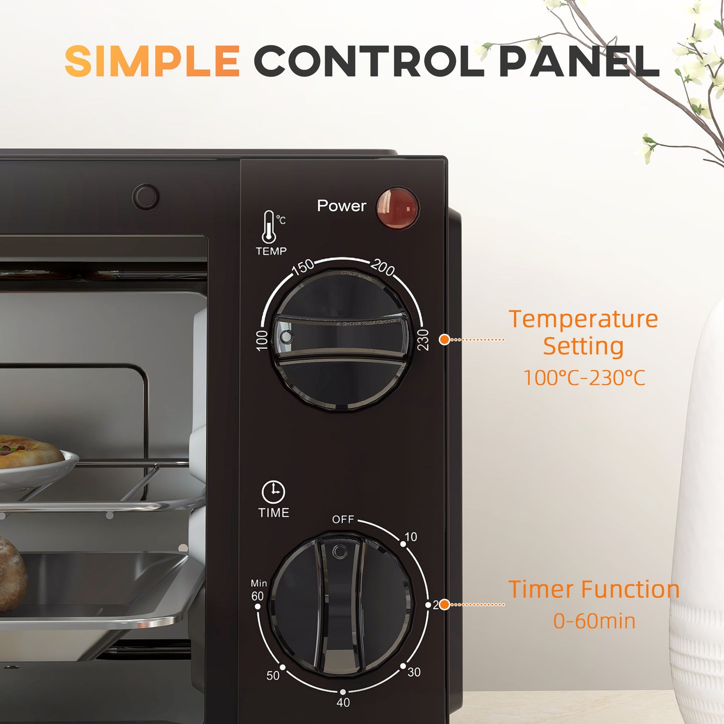 Mini Oven, 9L Countertop Electric Grill, Toaster Oven with Adjustable Temperature, Timer