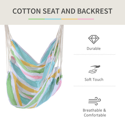Outdoor Hanging Rope Chair with Cotton Rope, Garden Hammock Chair with Wooden Support Bar Cotton Cloth