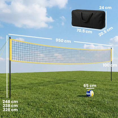 Portable Volleyball Net Set with Adjustable Height Steel Poles, Volleyball, Boundary Line and Carrying Bag for Beach