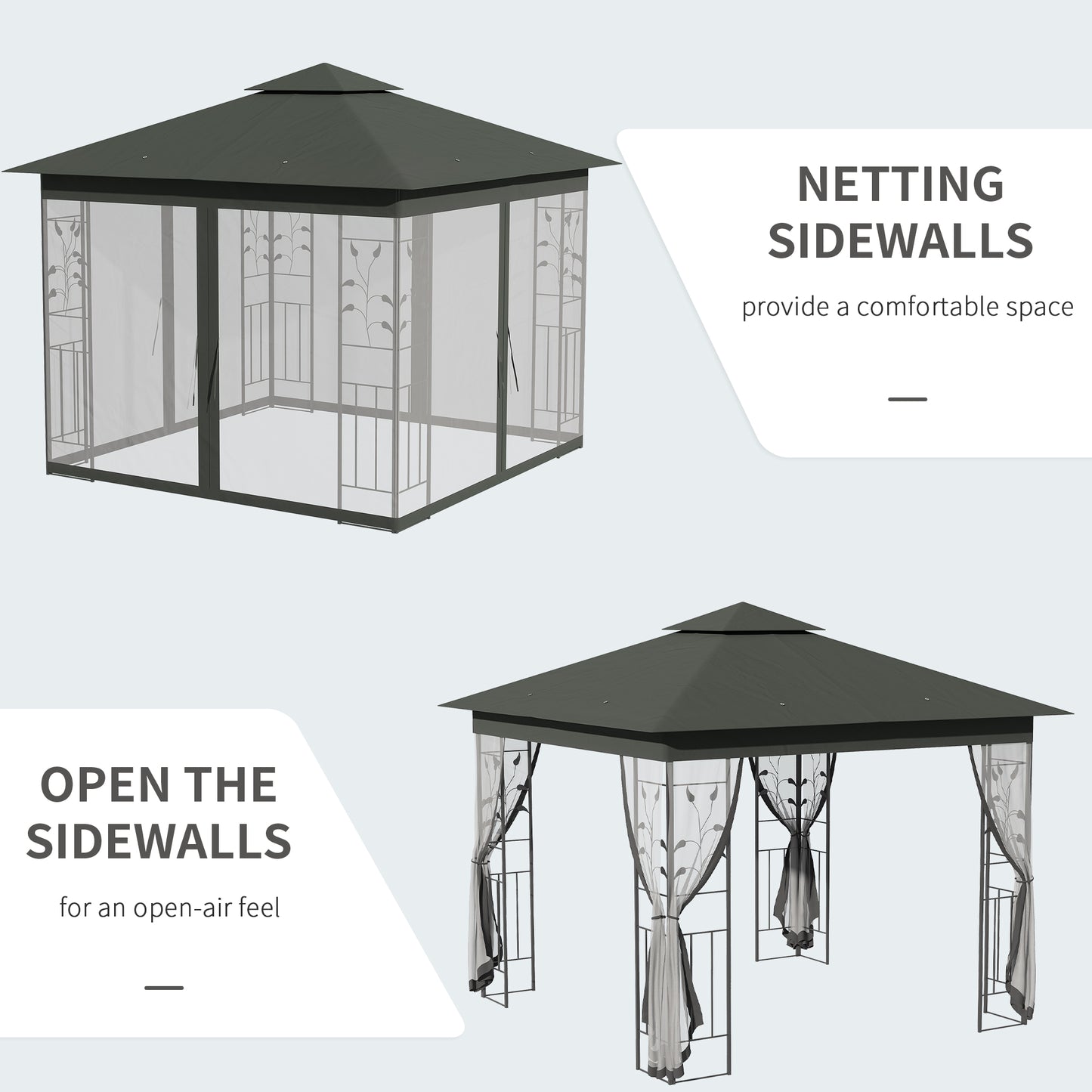 3 x 3(m) Steel Frame Double Roof Garden Gazebo - Grey