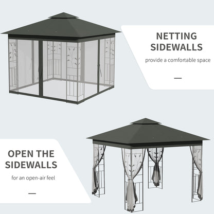 3 x 3(m) Steel Frame Double Roof Garden Gazebo - Grey