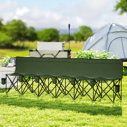 6 Seater Folding Camping Chair with Cup Holder & Carry Bag - Green