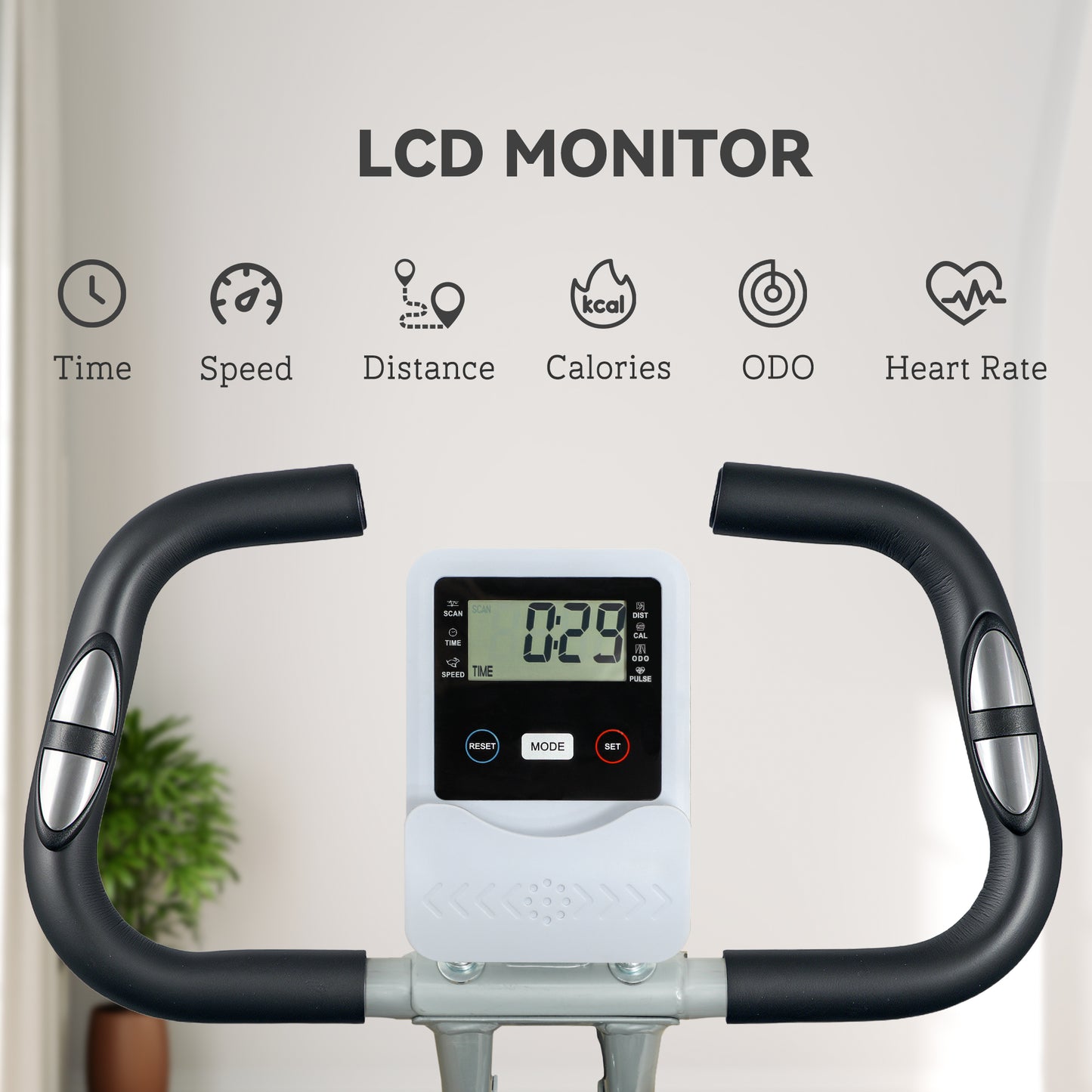 Five-in-one Foldable Exercise Bike, Stationary Bike with Arm Workout Bands, LDC Monitor, Phone Holder, White