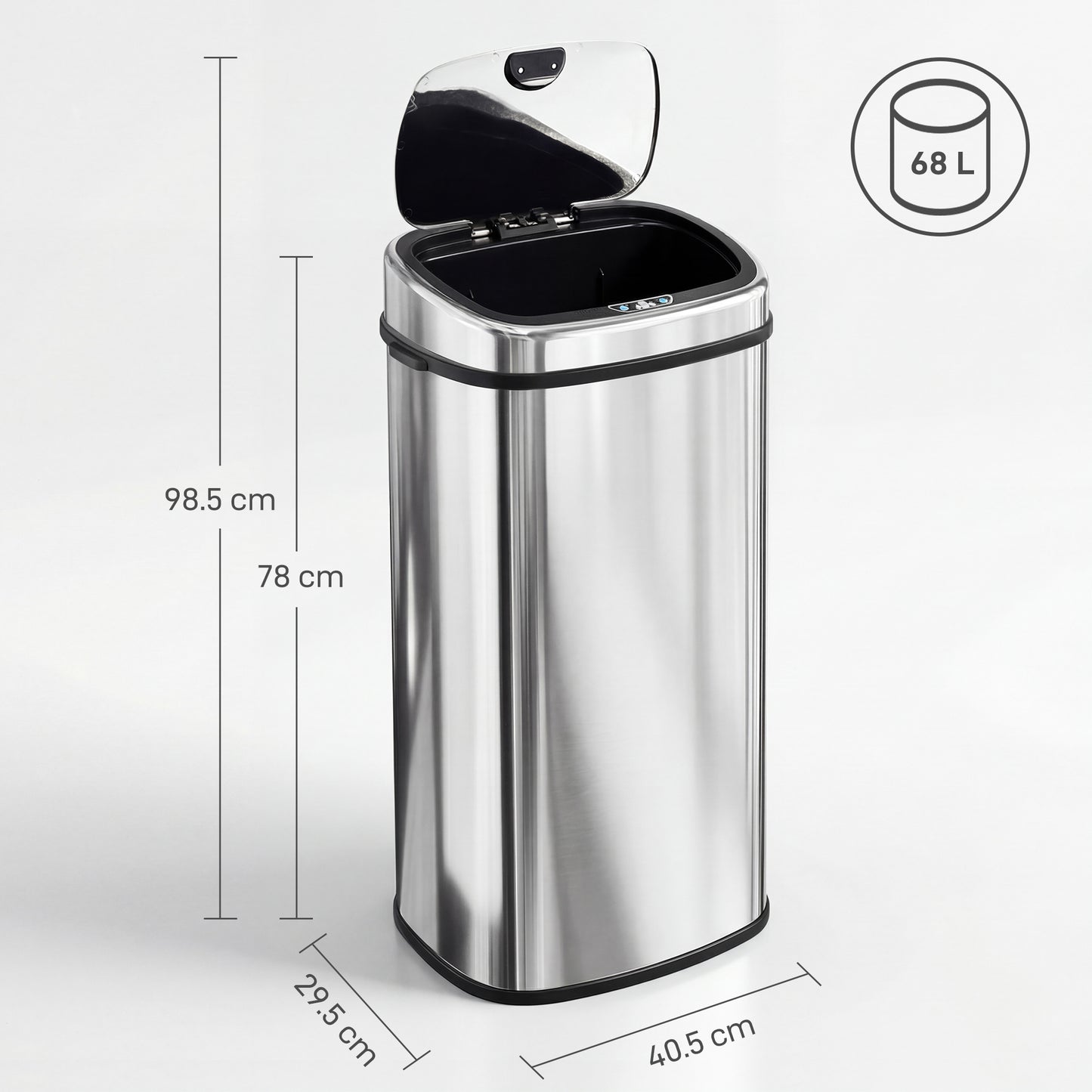 68L Automatic Sensor Bin, Touchless Stainless Steel Kitchen Rubbish Bin, Hands-Free Infrared Waste Dustbin
