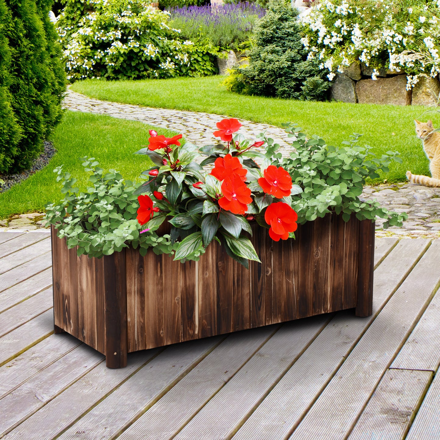 Wooden Raised Garden Bed, 120 x 50 x 45cm Elevated Planter Box, Outdoor Flower Bed with Drainage Gaps, Easy Assembly