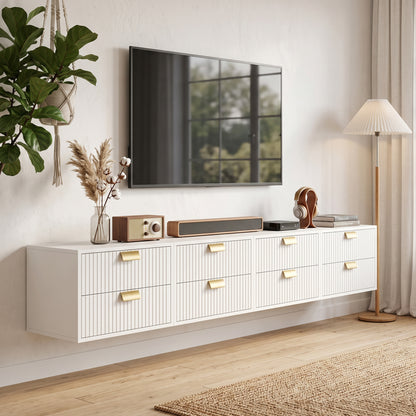 Modern Floating Nightstands Set of 2, Wall Mounted Bedside Tables with 2 Drawers, White
