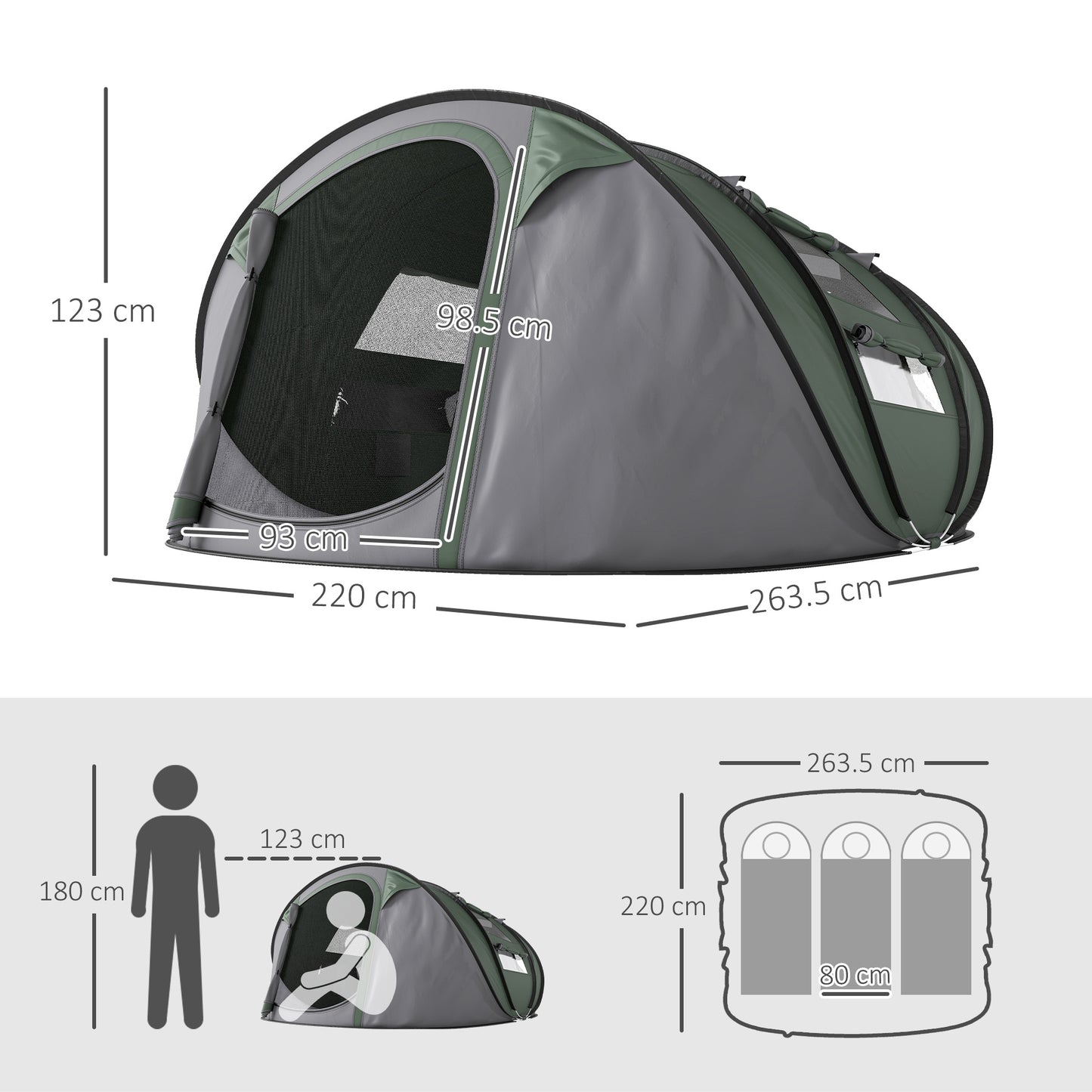 4 Person Pop-up Camping Tent, Family Dome Tent with Ground Sheet, 4 Windows and Portable Carry Bag for Beach Outdoor Trip