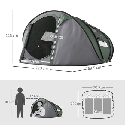 4 Person Pop-up Camping Tent, Family Dome Tent with Ground Sheet, 4 Windows and Portable Carry Bag for Beach Outdoor Trip