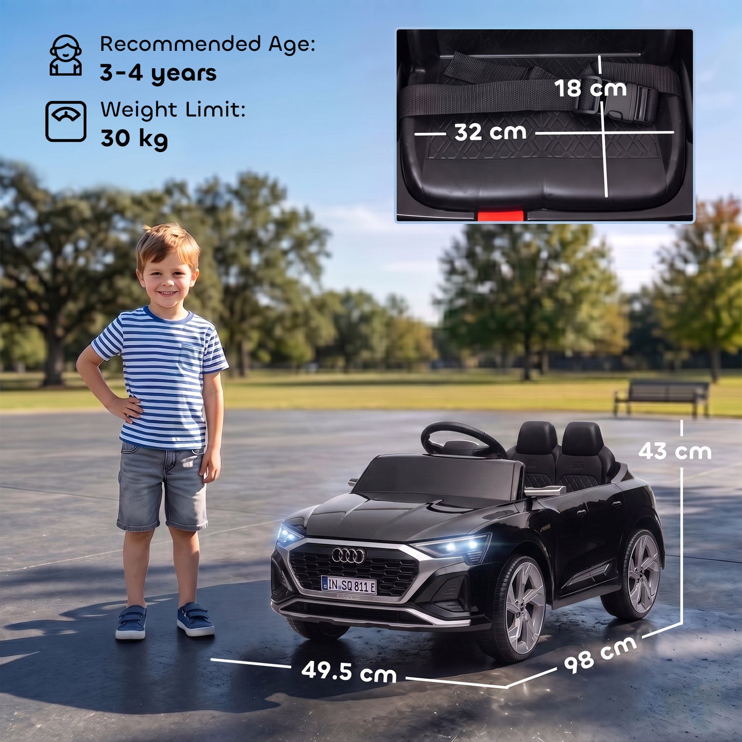 Audi Q8 etron Sportback Licensed Ride on Car with Remote Control, Four-Wheel Suspension, Soft Start for Ages 3-4, Black