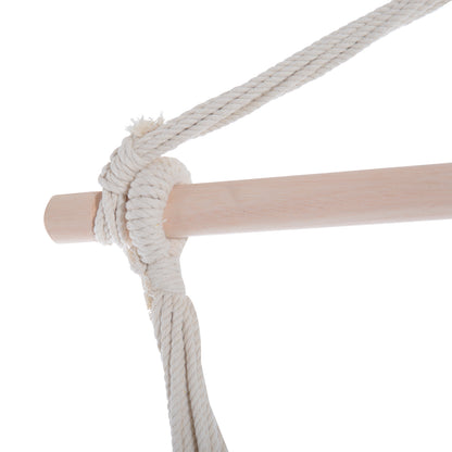 Outdoor Hanging Rope Chair with Cotton Rope, Garden Hammock Chair with Wooden Support Bar Cotton Cloth
