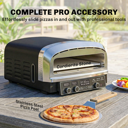 Outdoor Pizza Oven Dual Heat Control 6 Presets Electric Pizza Maker with 37 cm Stone and Peel