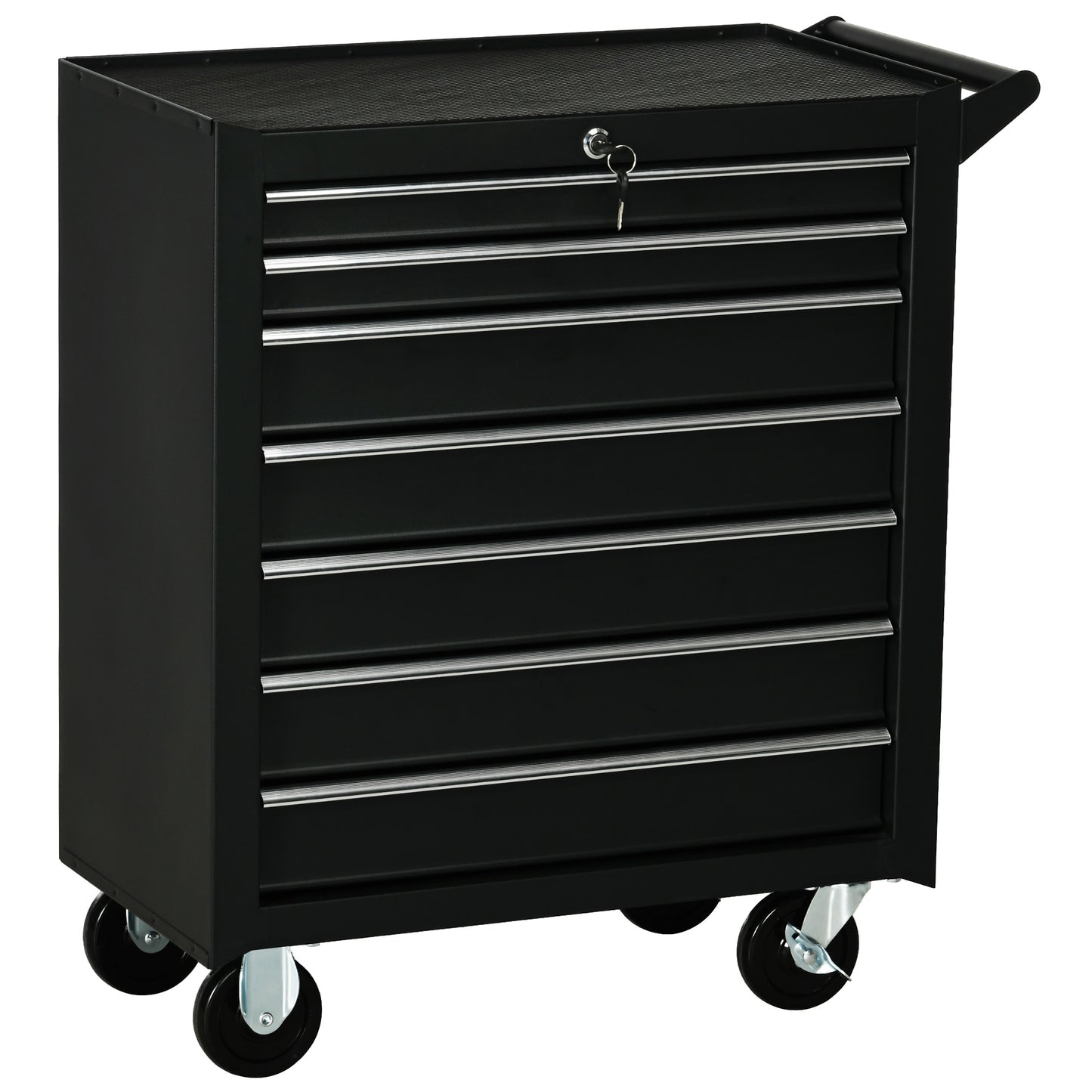 7-Drawer Tool Box on Wheels, Lockable Tool Cabinet with EVA Pat & Ball Bearing, Matte Black