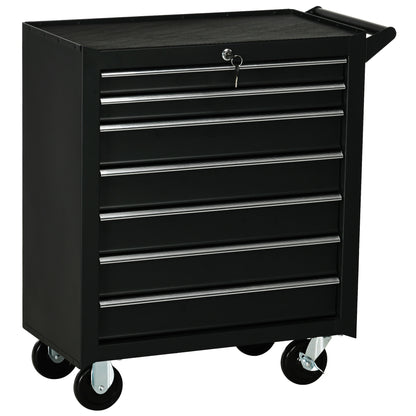 7-Drawer Tool Box on Wheels, Lockable Tool Cabinet with EVA Pat & Ball Bearing, Matte Black