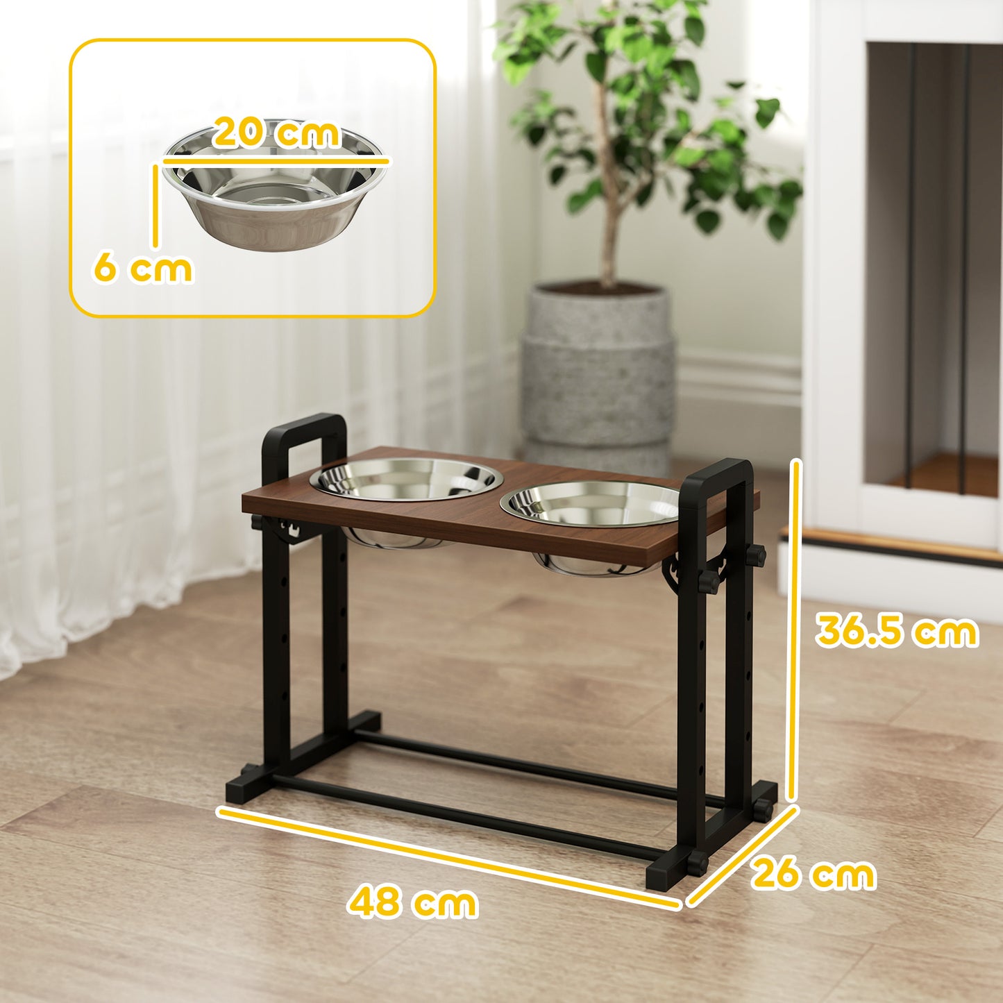 Raised Dog Bowls with Stand, 4 Heights Adjustable Pet Feeder with 3 Adjustable Angles for Small, Medium & Large Breeds, Brown