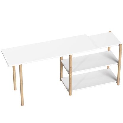 Computer Desk with Storage Shelves Modern Writing Desk Bamboo Frame for Home Office 150 cm White and Oak