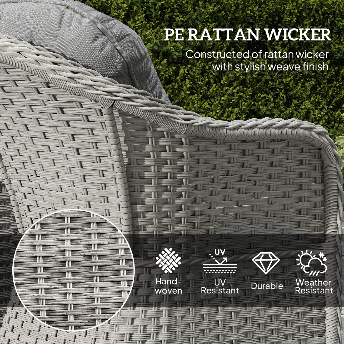 Three-Piece Super Padded Rattan Set - Light Grey