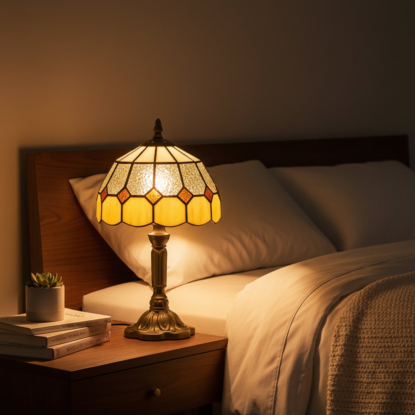 Handmade Art Deco Glass Table Lamp - White/Orange