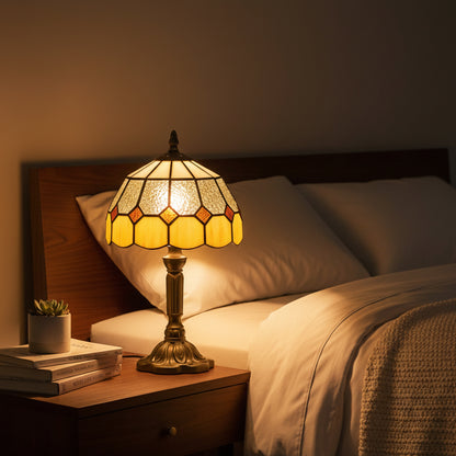 Handmade Art Deco Glass Table Lamp - White/Orange