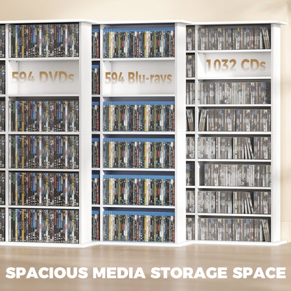 1032 CD/594 DVD Storage Unit, Blu-ray Media Storage Shelf with 24 Compartments and 18 Adjustable Shelves, White