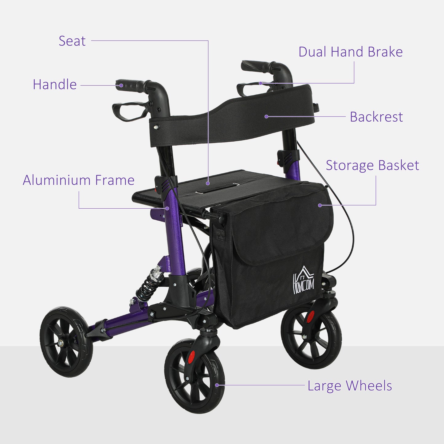 Folding Rollator Walker with Seat, Backrest, Lightweight Walking Frame with Storage Bag, Dual Brakes
