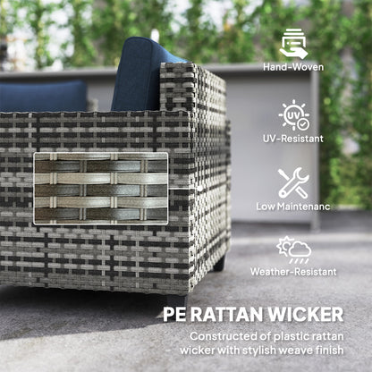 Six-Piece Modular Rattan Sofa Set - Navy Blue