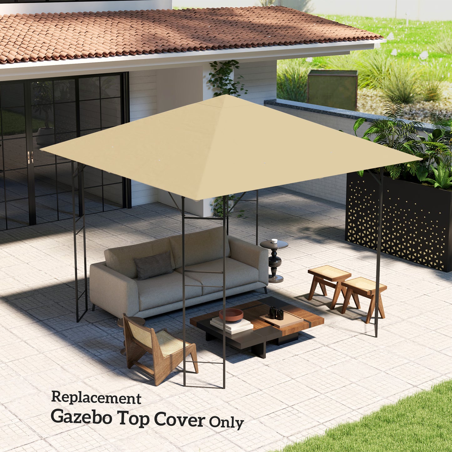 3 x 3(m) Gazebo Canopy Replacement Cover, Garden Gazebo Roof Replacement with Drain Holes, Water Resistant PVC Coating