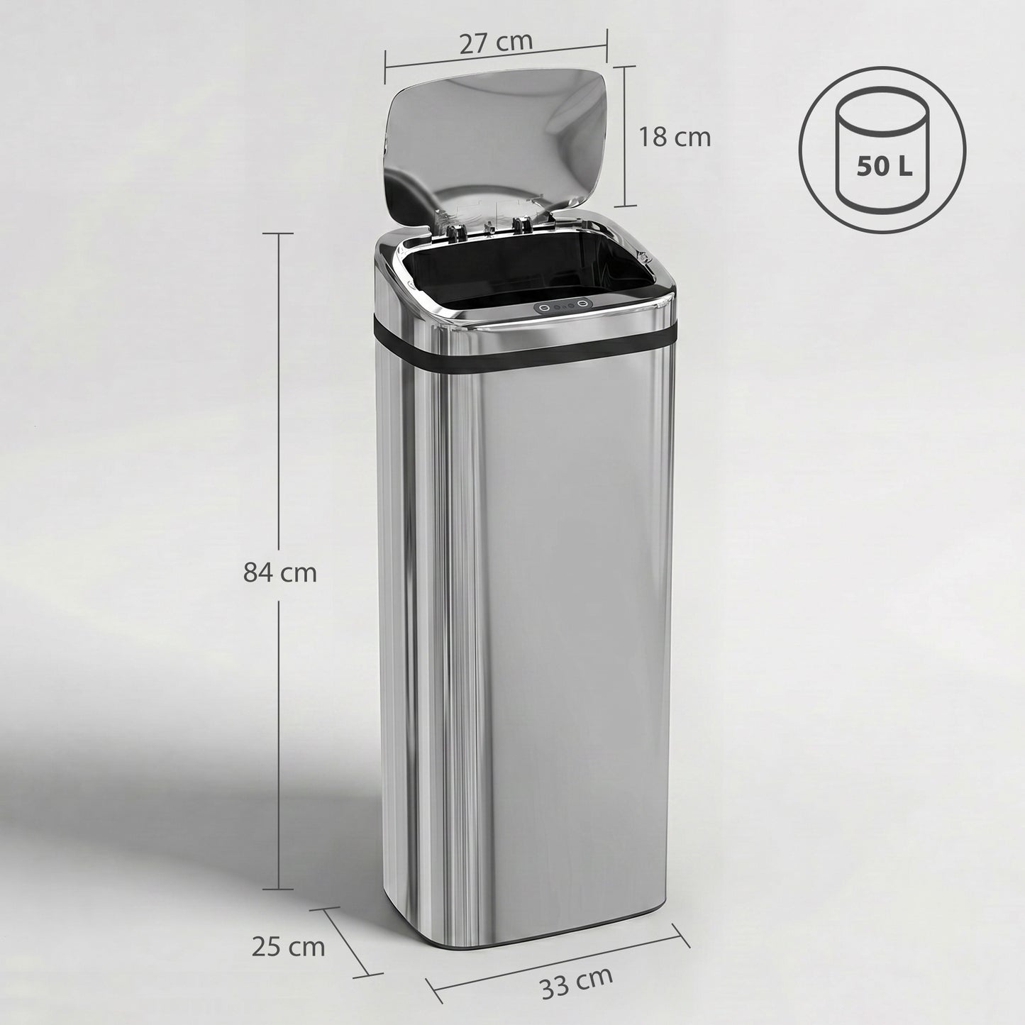 50L Infrared Touchless Automatic Motion Sensor Dustbin Stainless Steel Trash Can Home Office