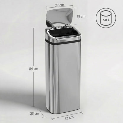 50L Infrared Touchless Automatic Motion Sensor Dustbin Stainless Steel Trash Can Home Office
