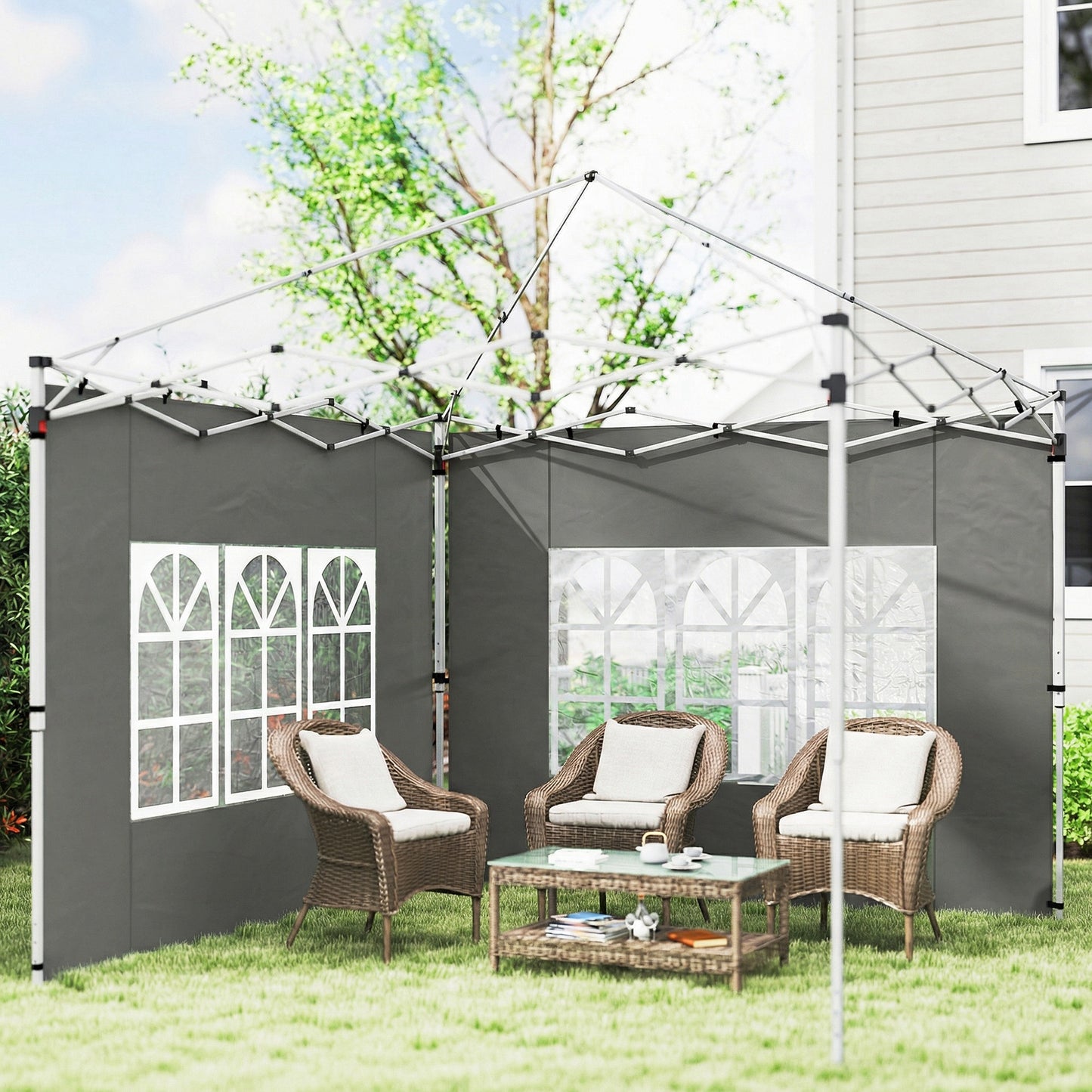Gazebo Side Panels, Sides Replacement with Window for 3x3(m) or 3x4m Pop Up Gazebo, 2 Pack, Dark Grey