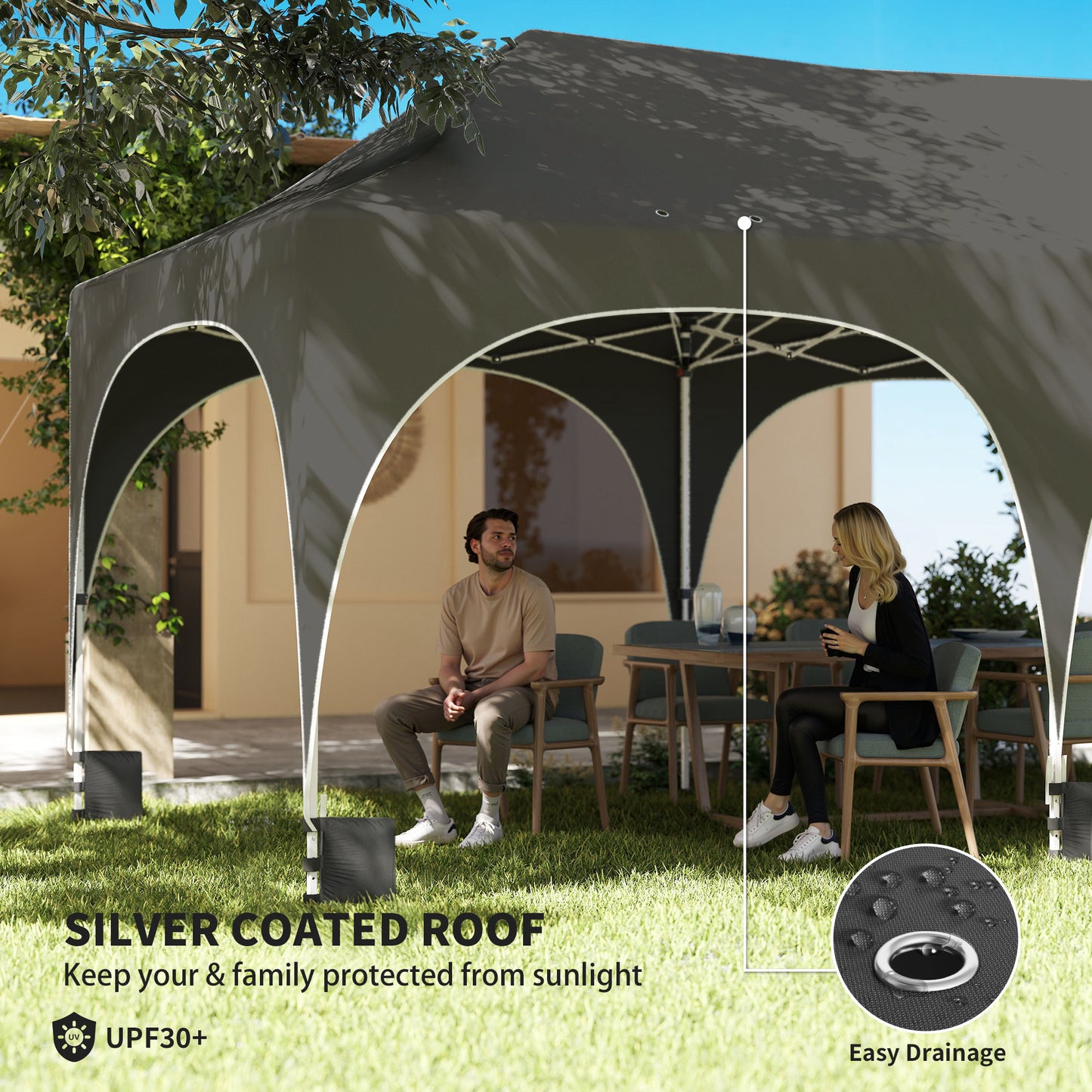 3 x 6m Pop Up Gazebo Shelter with Sides, 6 Sandbags, Peak Top Garden Party Tent Marquee with Carry Bag, Dark Grey