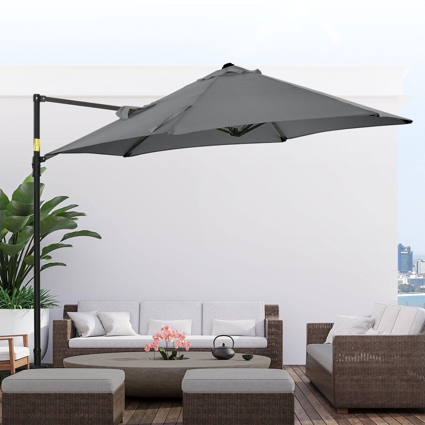 2.5M Garden Cantilever Parasol, Offset Roma Patio Umbrella Hanging Sun Shade Canopy Shelter