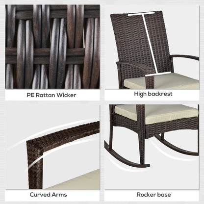 PE Rattan Garden Rocking Chair, Outdoor Rocking with Cushion, 160 KG Capacity Wicker Garden Armchair Rocker