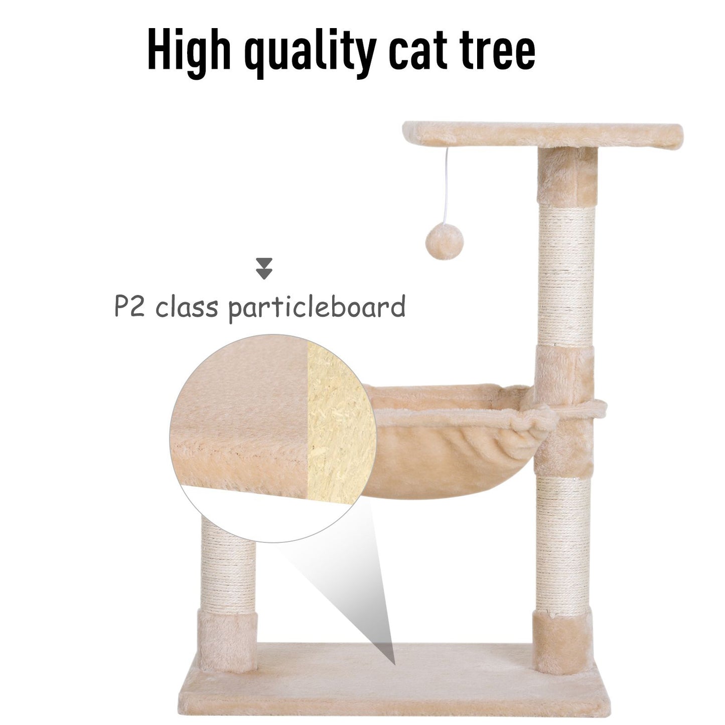 Cat Scratch Post with Bed Cat Tree for Indoor Cats Sisal Scratching Posts Hammock Kitty Activity Centre Beige