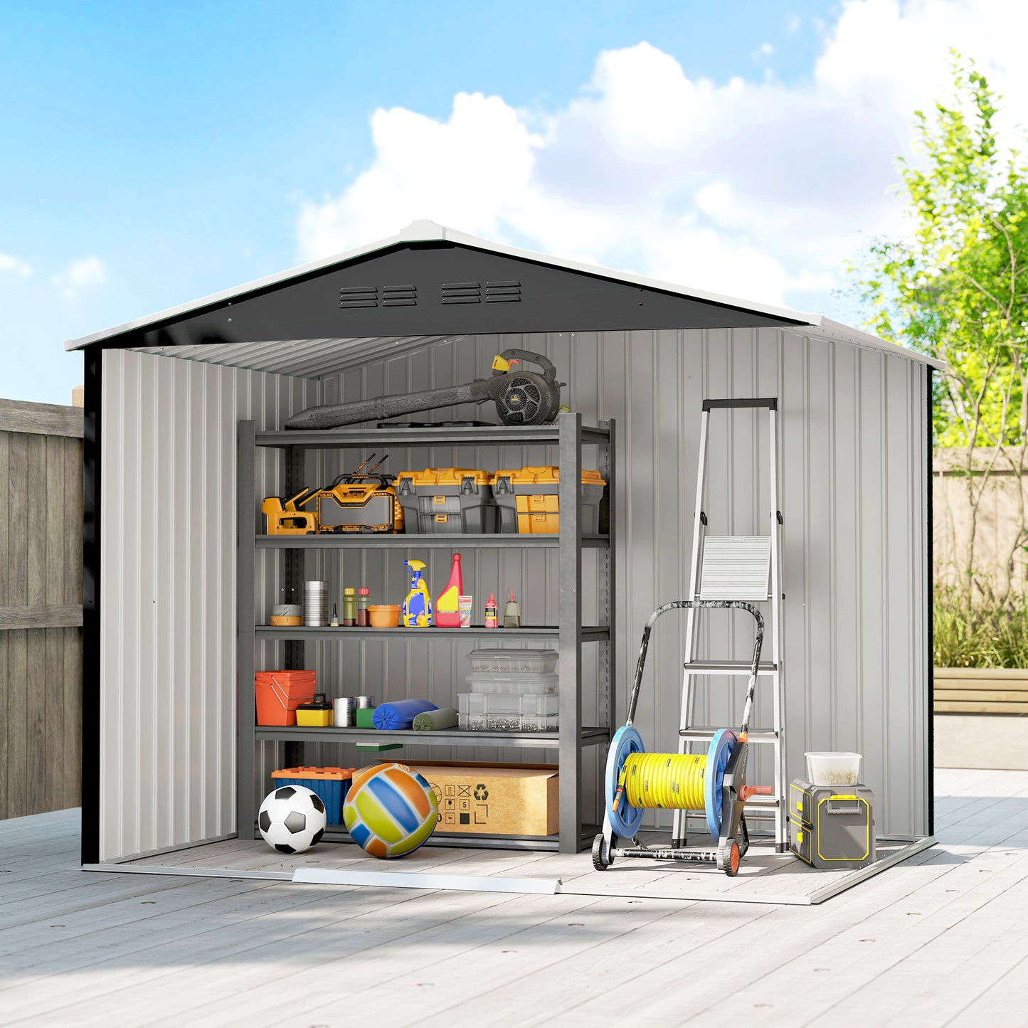 8 x 6ft Galvanised Steel Shed, with Double Door - Dark Grey