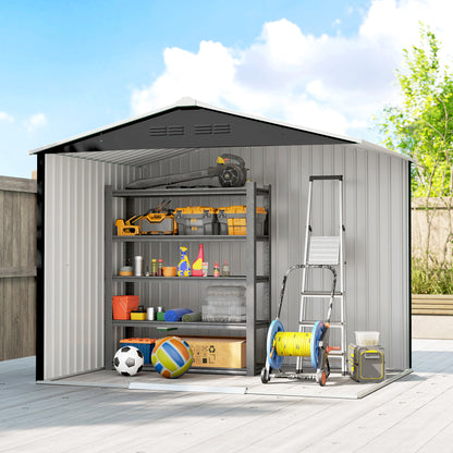 8 x 6ft Galvanised Steel Shed, with Double Door - Dark Grey