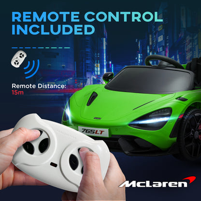 McLaren 765LT Licensed 12V Kids Electric Ride on Car with Butterfly Doors, Remote Control, Transport Wheels, Green